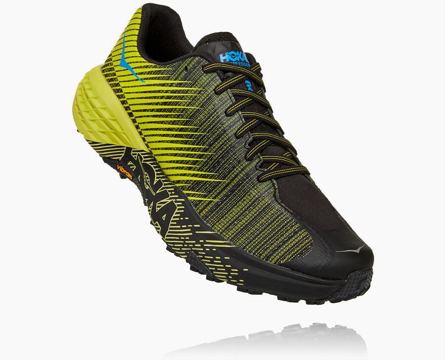 Hoka Australia One One Evo Speedgoat - Mens Trail Shoes Black/Green - QJREC-1489